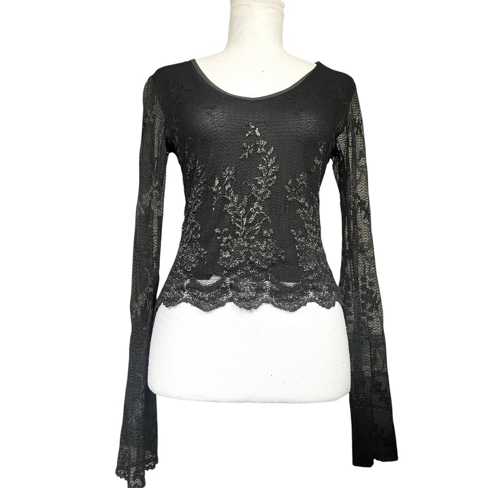 Vintage Ann Ferriday 90s Y2k Black Lace Sheer Top Whimsigoth Fairy Grunge Witchy - Picture 8 of 14
